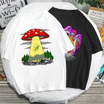 Футболки с волшебным грибом, топы с принтом инопланетянина, забавные грибы, женские Мужские повседневные футболки с коротким рукавом, винтажные футболки Harajuku 80-х, классические футболки 90-х годов