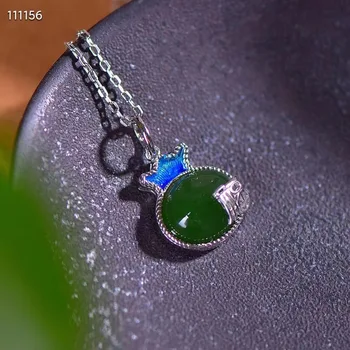 Ожерелье из натурального 100% настоящего стерлингового серебра, мозаика из зеленого хотанского нефрита, подвеска в виде счастливого денежного мешка, ювелирные изделия для женщин, подарки, Благословляющие мир